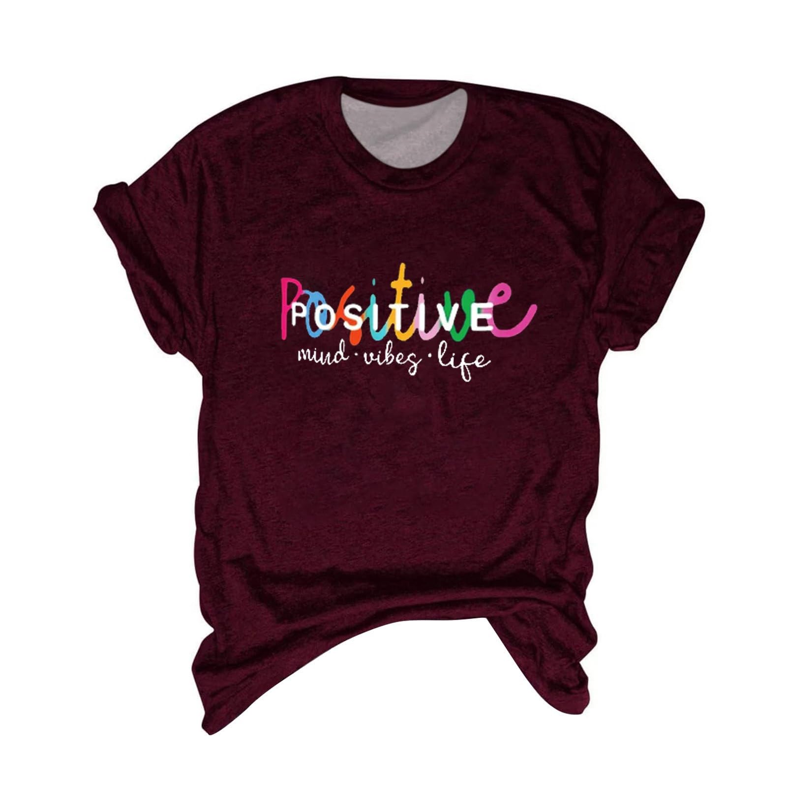 Plus Size Evening Tops Women's Positive Printed Crew Neck Multi Color Multi Size Summer Split Sleeve Summer Shirts for Women UK Womens Going Out Tops UK