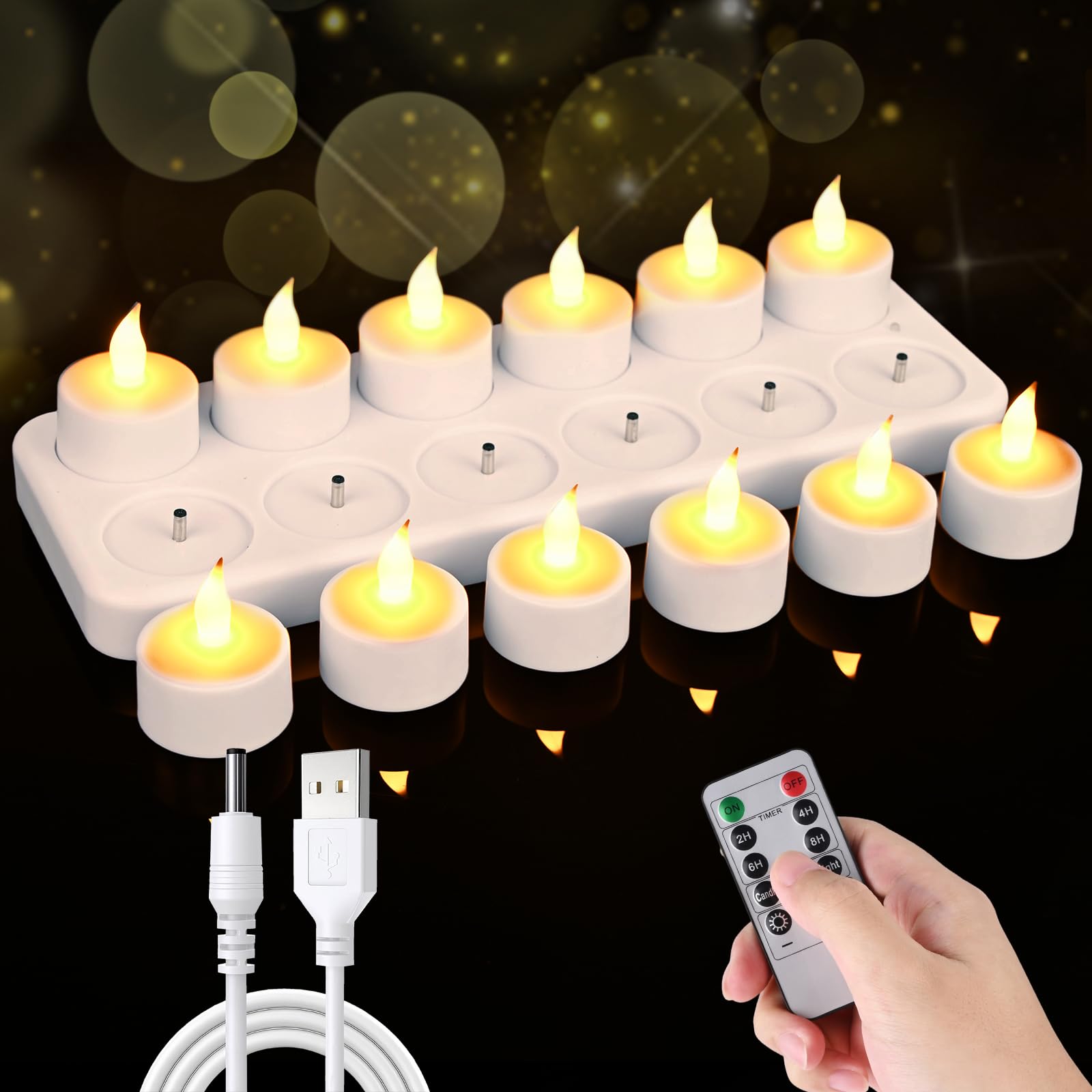 Ricaricabili Tea Light Candele Led con Telecomando, Set di 12 Candele Senza Fiamma con 12 Tazze Opache, Senza Fiamma, Luce Calda, per Matrimoni, Candeline Compleanno (12 Candeline)