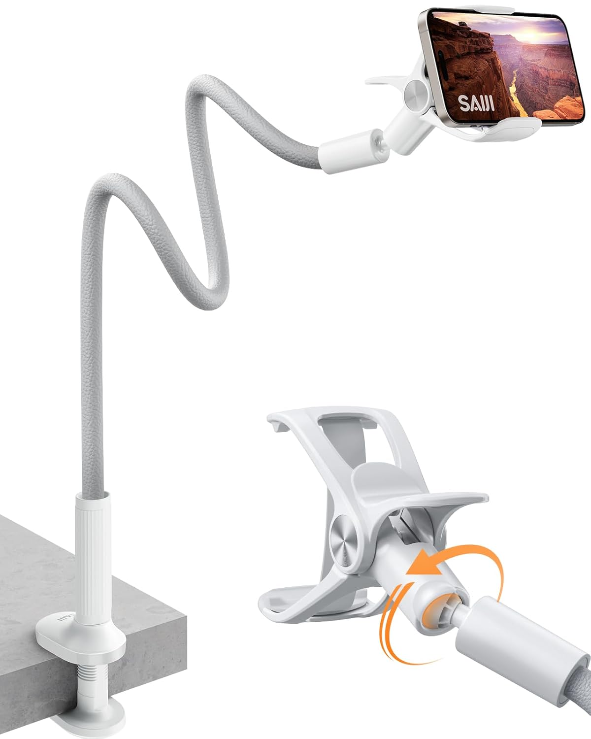 SAIJI Gooseneck Phone Holder for Bed Overall Length 38.6″ Flexible... SAIJI Gooseneck Phone Holder for Bed Overall Length 38.6″ Flexible...