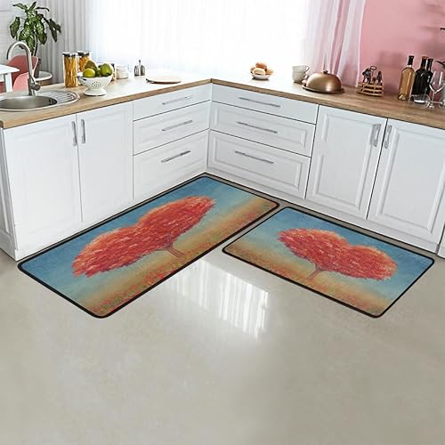 Miniatura 1 de GUYOS Tapete de cocina con diseño creativo de árbol en forma de corazón, acolchado, antifatiga, juego de 2 piezas, duradero, resistente a las