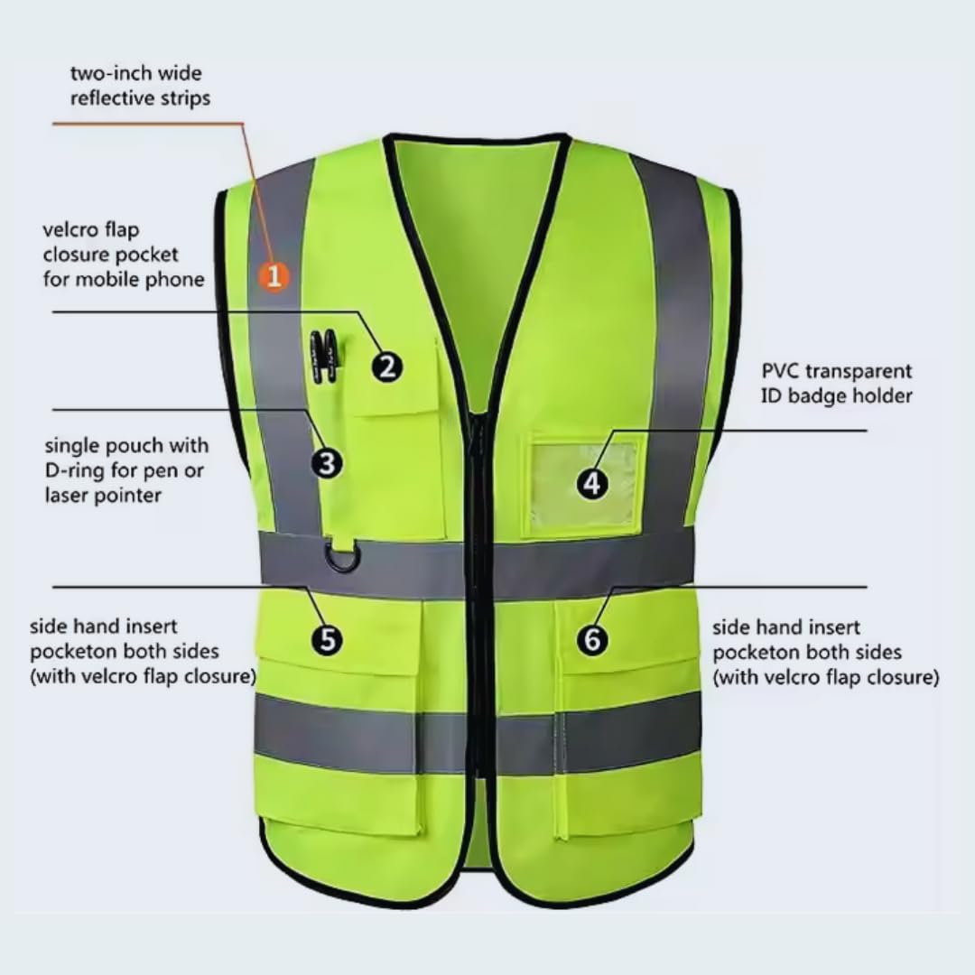Visibility Hi Vis Vest Waistcoat equestrian high vis Safety, Hi Vis Vests for Women & Men High Visibility Reflective (Green, XL) - Image 2