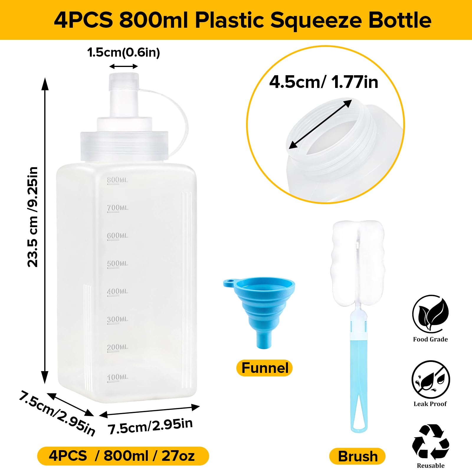 1 Stuks 120 Ml-1000 Ml Lege Plastic Saus Knijpflessen Hervulbare Kruiderij Containers Met Afgestudeerd Voor Salade dressing Bbq Oliën  15