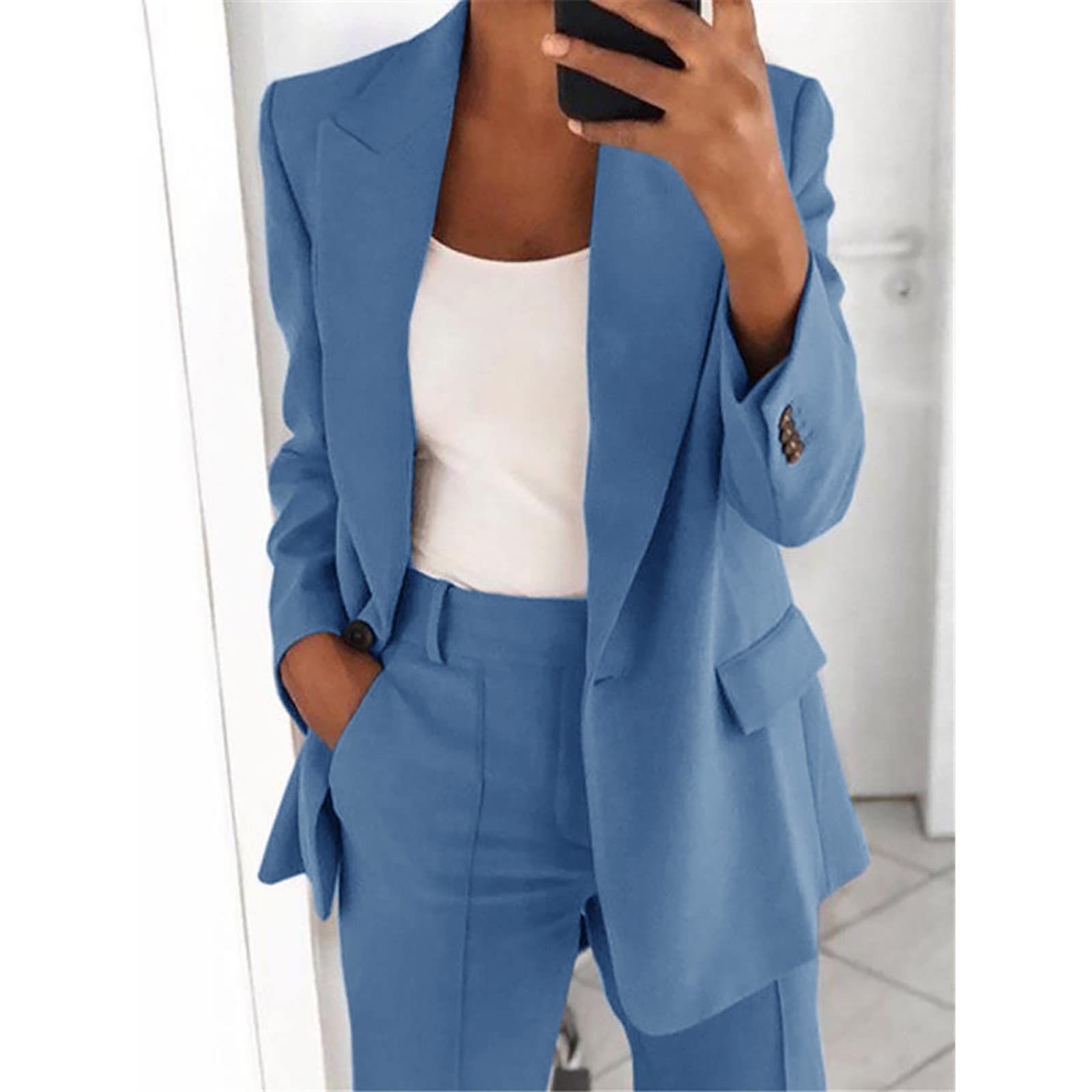 Womens Blazers for Work Casual 2 Piece Business Suit Lady Slim One Button Blazer Suit Jacket and Pants Set Outfits