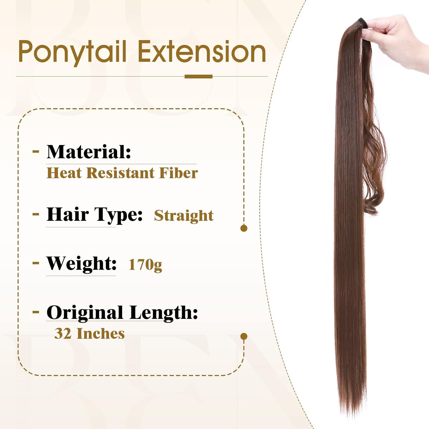 Benehair Cola de Caballo Extensiones 81 cm Largo Liso Coleta Postiza Pelo Natural Postizos de Pelo Natural Sintética Ponytail Extension para Mujeres Marrón
