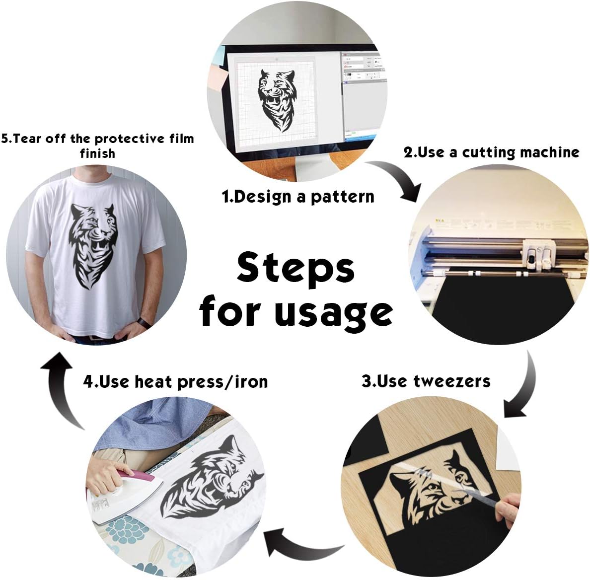 Heat Transfer Vinyl Bundle 16-Pack 12" x 10" Vinyl T Shirt, HTV Black and White Iron on Vinyl for Cricut Heat Press Machine, Heat Vinyl for DIY Design Easy to Cut &Weed thumbnail