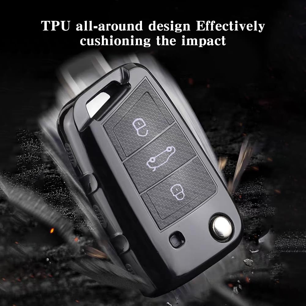 Custodia In Silicone TPU Per Chiave Auto A 3 Tasti – Compatibile Con VW Golf 7, Polo, Jetta, Seat, Skoda – Protezione Antigraffio, Colore Nero (Confezione Da 2) - 6