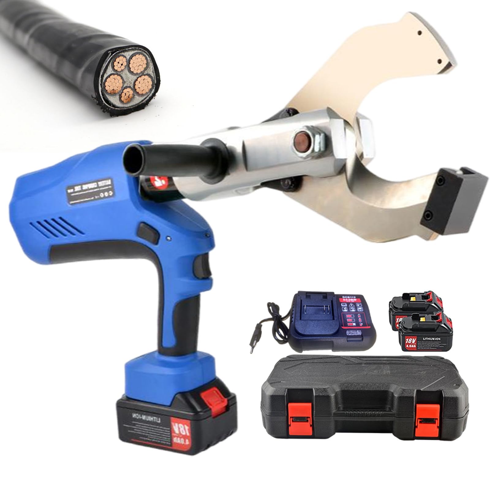 Fablestoryem Cordless Cable Cutter Hydraulic Cable Cutter, Electric Cable Cutter With Led Display/2 Battery,18V Battery Powered Cable Cutting Tool For 85Mm -120Mm Al Copper Cable,4.0Ah Battery,105Mm