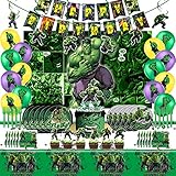 Hulk Birthday Party Supplies, Hulk Birthday Packs Include Happy Birthday Banner, Hanging Swirl, Backdrop, Cake & Cupcake Topper, Balloon, Plates, Napkins, Tablecloth, Superhero Birthday Party For Kids
