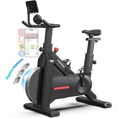 YESOUL Indoor Exercise Bike for Home, Stationary Bike with Silent Magnetic Resistance, 300lbs Capacity, Stable Triangle Frame, Adjustable Resistance & Smart App with Scenic Rides and Live Classes