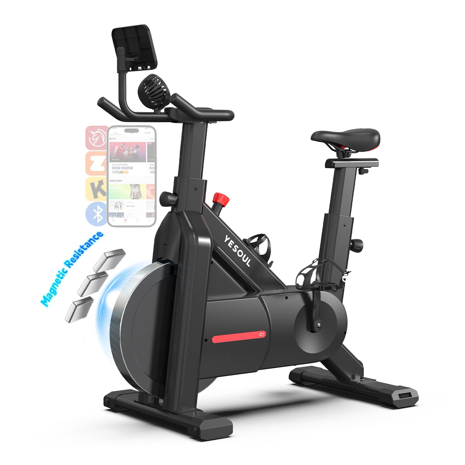 YESOUL Exercise Bike with Exclusive Smart App, Adjustable Magnetic Resistance & 300lbs Capacity, Indoor Stationary Cycling Bike with Stable Triangle Frame, Scenic Rides & Live Classes for Home Workouts