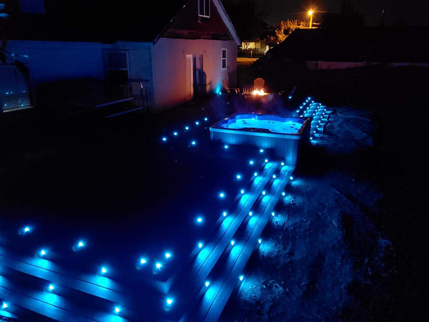 50pcs RGB WIFI LED empotrado iluminación de piso luces de patio Funciona con Alexa, Google Home, DC12V Ø45mm IP67 Impermeable LED downlights terraza kit completo