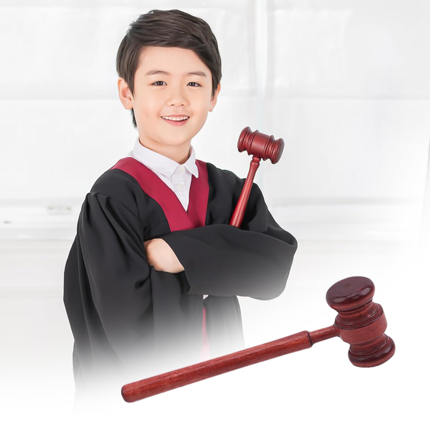 Nereds 4pcs Judge Costume Accessories Set Gray Wig Plastic Frame Glasses Gavel Hammer False Collar Halloween Lawyer Costume for Halloween Cosplay Party Favor - Image 4