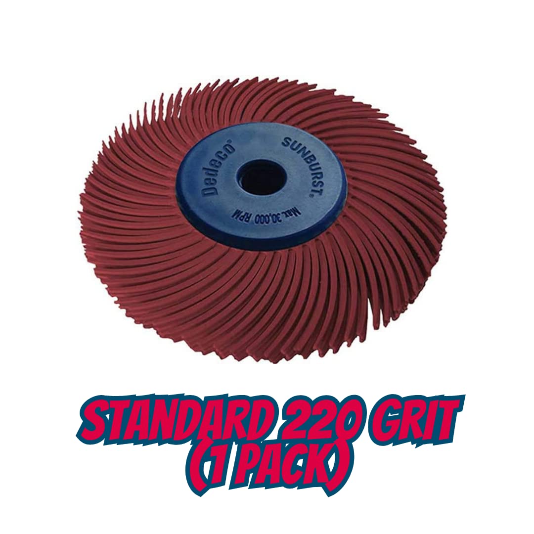 Dedeco Sunburst Radial Bristle Discs - 2”(50mm) Dia, TC Bristle, 3-Ply, 1/4”(6mm) Arbor, Precision Cleaning Buffer Polisher Rotary Tool Accessories, Standard 220 Grit, Aluminum Oxide - 1 Pack