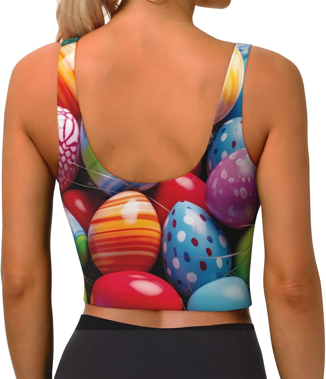 Easter Eggs Print Women's Sports Vest Dance Yoga Vest Printed Sports Bra Top Vest, Medium