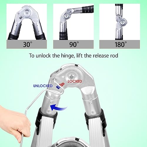 Miniatura 4 de Escalera telescópica de aluminio de 12.5 pies, con marco en A, portátil, telescópica, escalera plegable multiusos, fácil almacenamiento, escalera