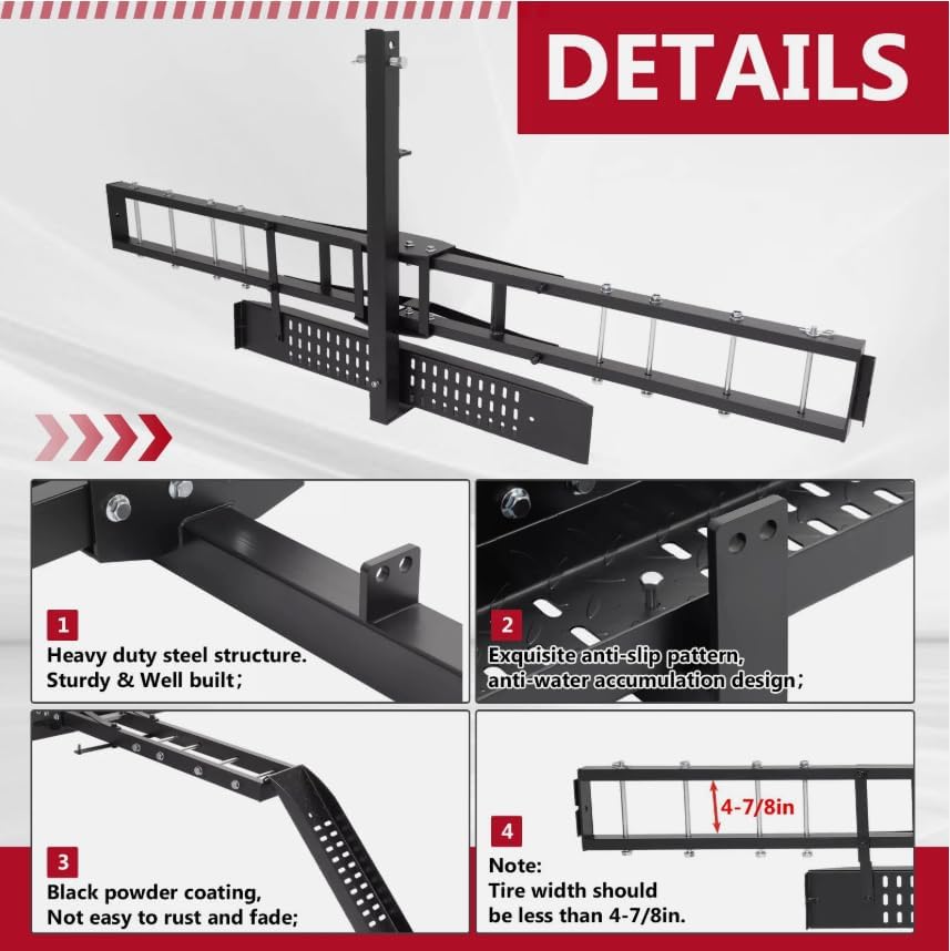 500lbs Hitch-Mount Motorcycle Carrier Hitch Mount Rack Dirt Bike Hitch Truck 75"
