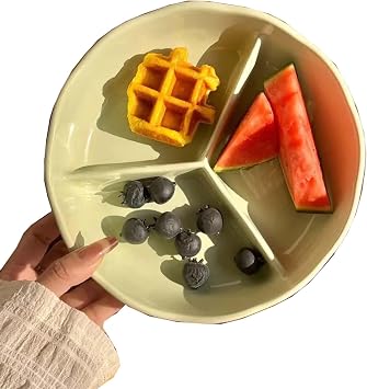 YSUEFIJO Ceramic Divided Dinner Plate, 3 Compartment Plate Round Design, Sectioned Serving Plate for Main Dish Sides Snacks, Portion Control Dinnerware for Home Kitchen Daily Meals