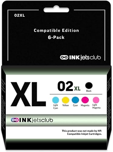 INKjetsclub Cartucho de tinta remanufacturado de repuesto para 02 (paquete de 6) incluye cartuchos de tinta negro, cian, magenta, amarillo, cian