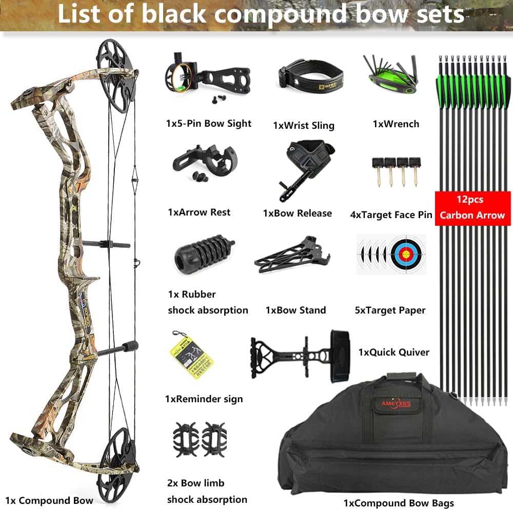 Compound Bow Archery kit for Adults and Younth Draw Weight 0-70 Lbs,IBO 310 fps,Limbs Made in USA,Suitable for Right Hand Archer