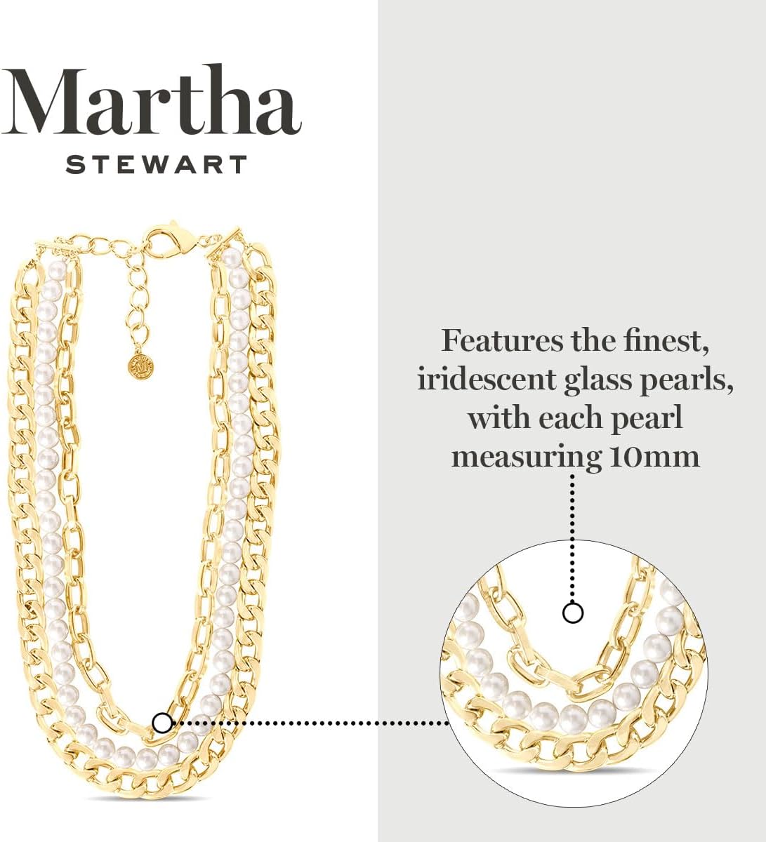 Martha Stewart Three Strand Pearl and Chain Necklace In Gold For Women - Image 2