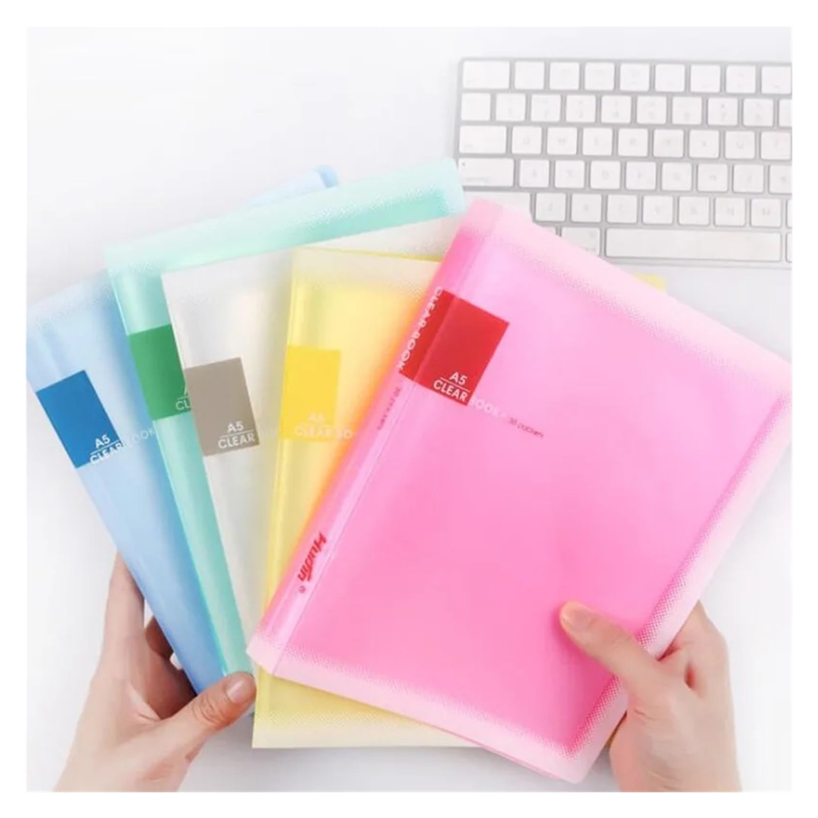Ozlcua 30 Pages Plastic Binder Wallets 20/ Color Frosted A5 Folder Booklet Transparent Insert Bag Office Ticket File Folders Document Organizer Plastic Wallets(30 Pages)