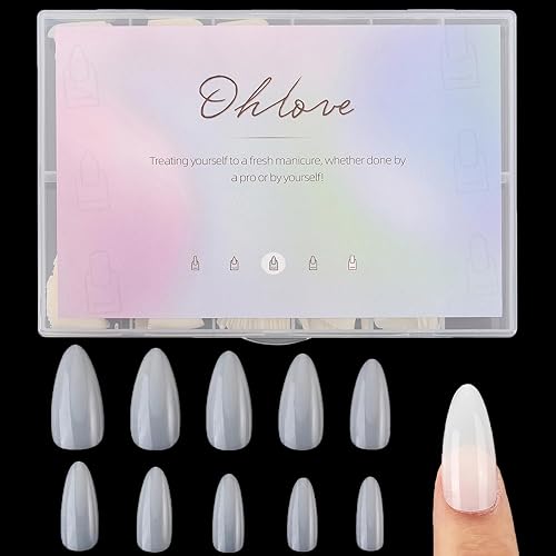 500Pcs Medium Almond Fake Nail Tips Full Cover Clear Acrylic
