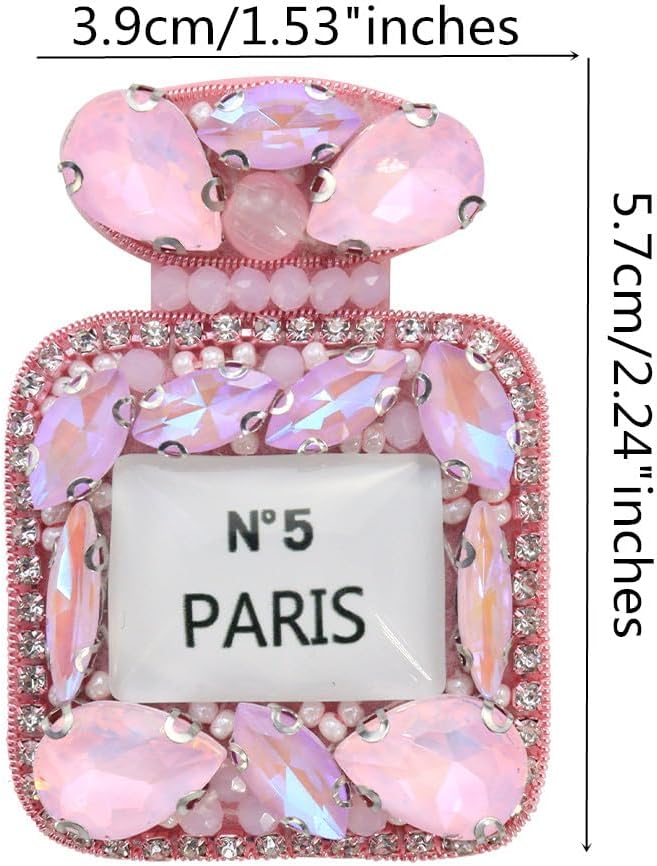Handmade Beaded Perfume Patches Rhinestones Bottle Sew On Applique for Clothes Bag Hat Shoes Deco (G Mix 6pieces)