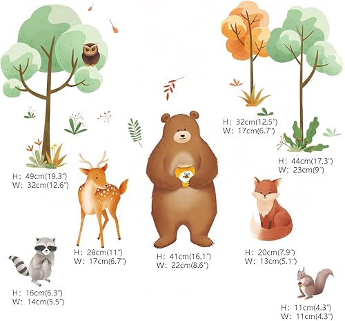 Miniatura 4 de Runtoo Calcomanías de pared de animales del bosque, diseño de oso zorro, bosque, calcomanías de pared para guardería, dormitorio de niños,