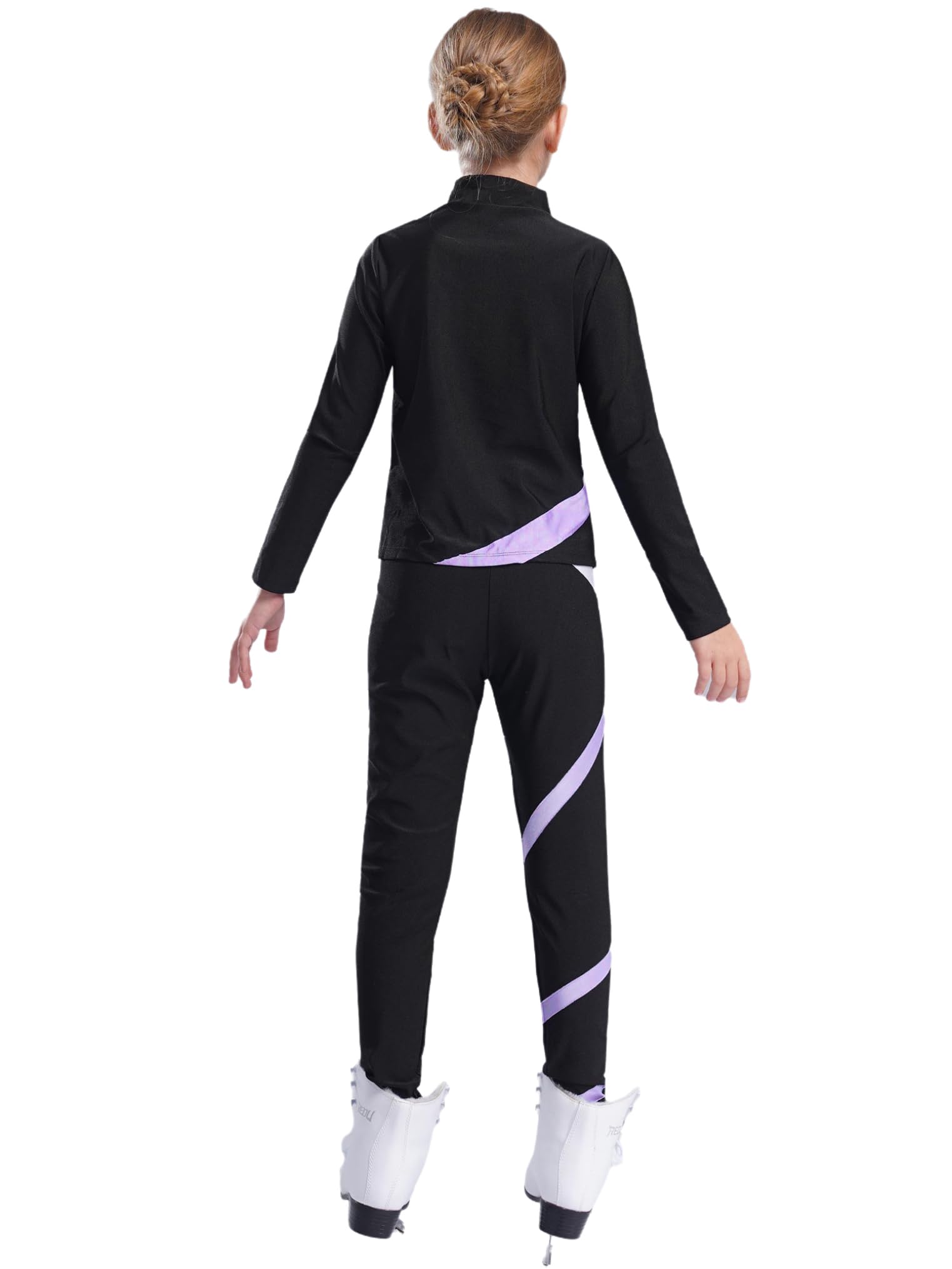 Freebily Kinder Trainingsanzüg Mädchen Eiskunstlauf Anzug Jacke Leggings Set Mit Strass-Stern Und Patchwork Eislaufen Sport Sweatsuit Tanzanzug Hellviolett 146-152