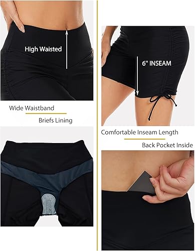 Miniatura 4 de Aderea Traje de baño de 6 pulgadas para mujer de cintura alta con control de abdomen tankini forro corto con bolsillos