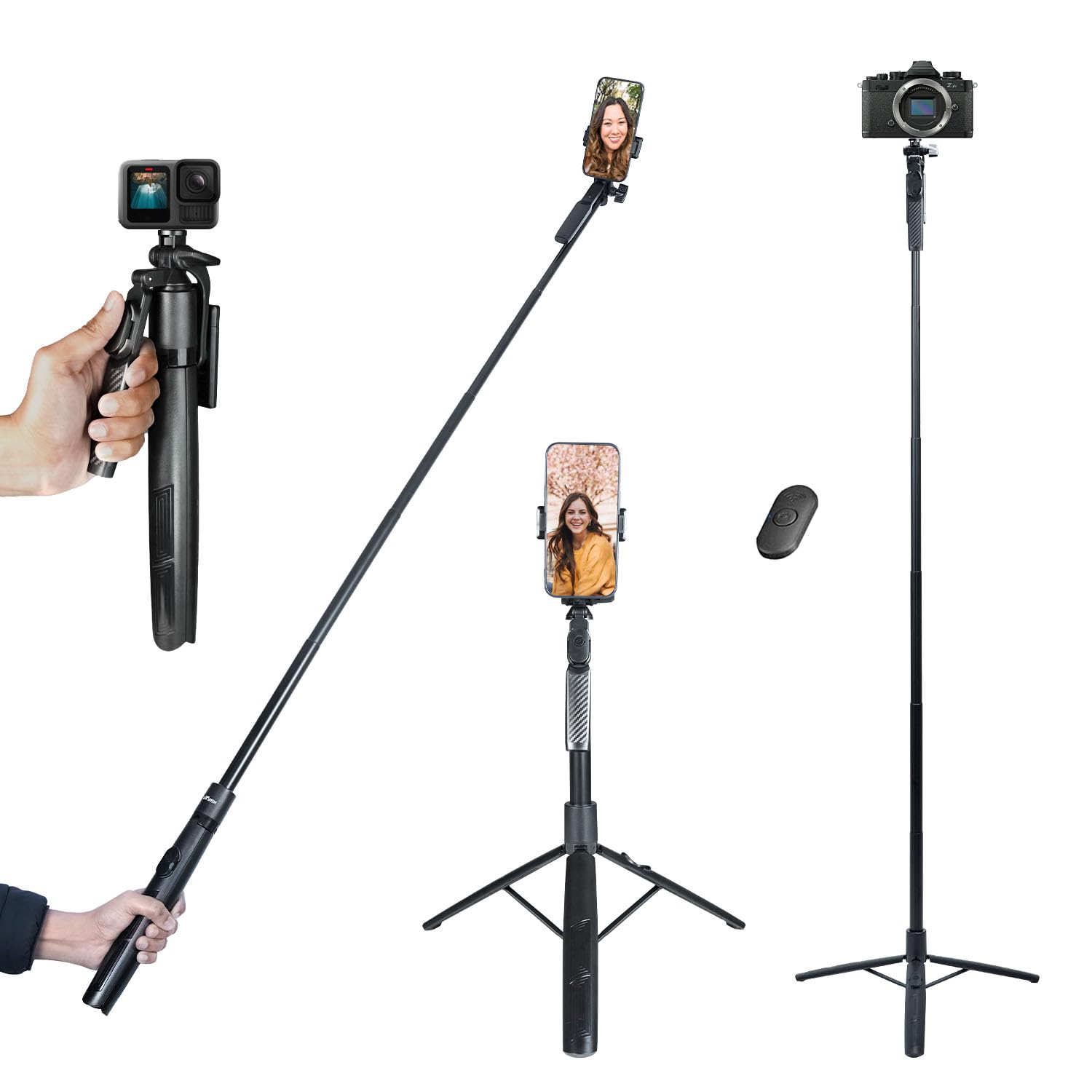 HIFFIN HST-63 Selfie Stick with Tripod Stand – 63 Inches Ultra-Long, Tri-Leg Reinforced Stability, 360° Rotatable Handle, Detachable Bluetooth Remote – Ultimate Gear for Vlogging, Cameras.-image-34
