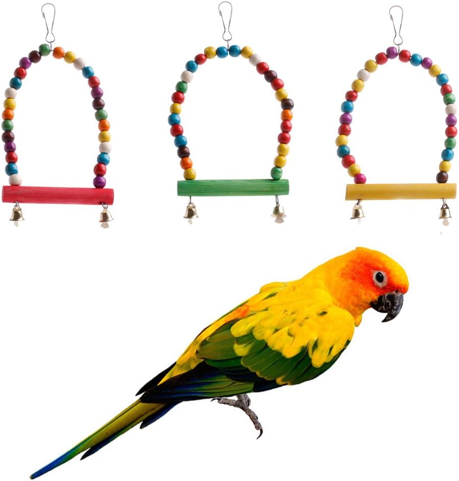 Allrise Wooden Swing Bird Parrot Cockatiel Stand Swings