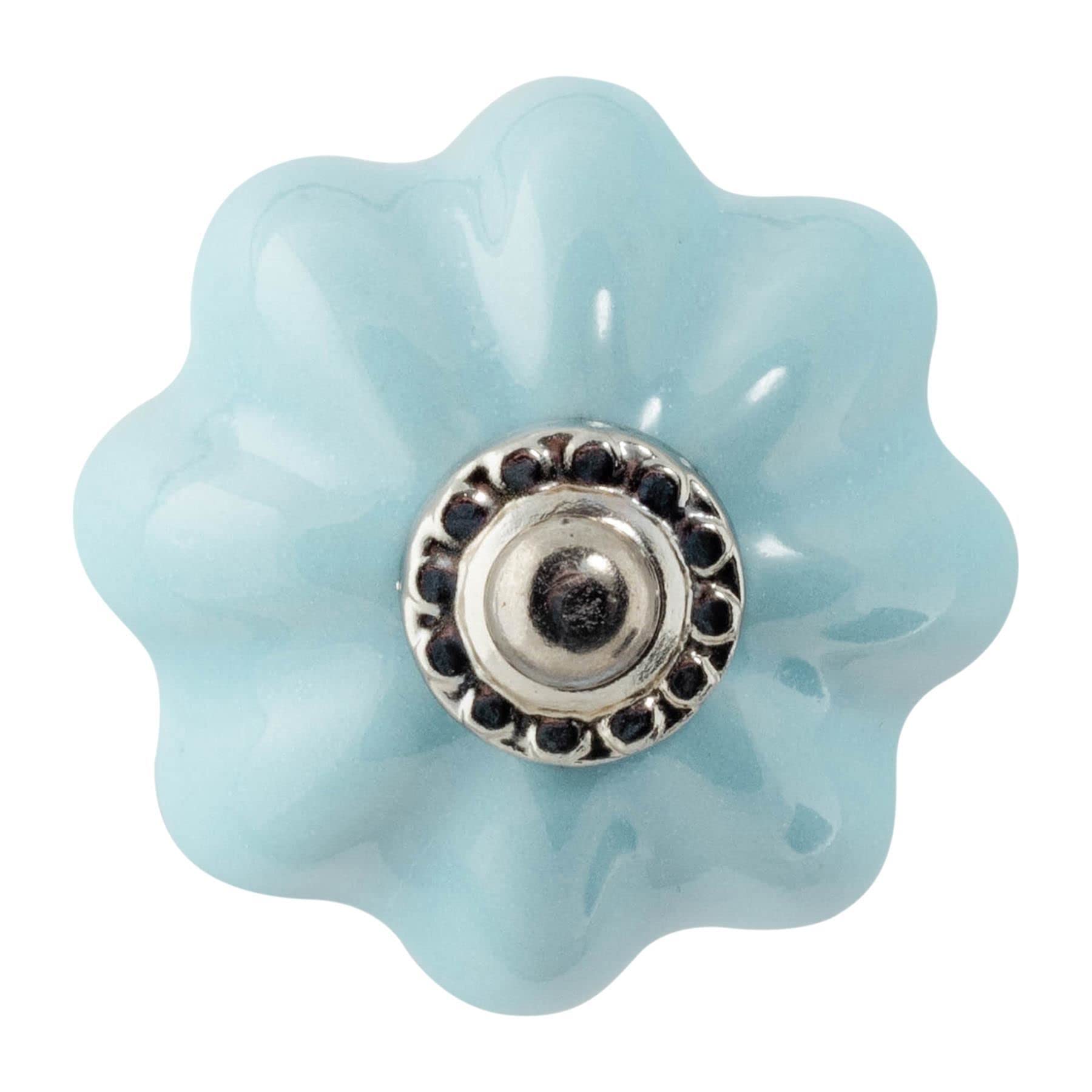 Nicola Spring Ceramic Cupboard Drawer Knobs - Solid Vintage Design - Blue - Pack of 24