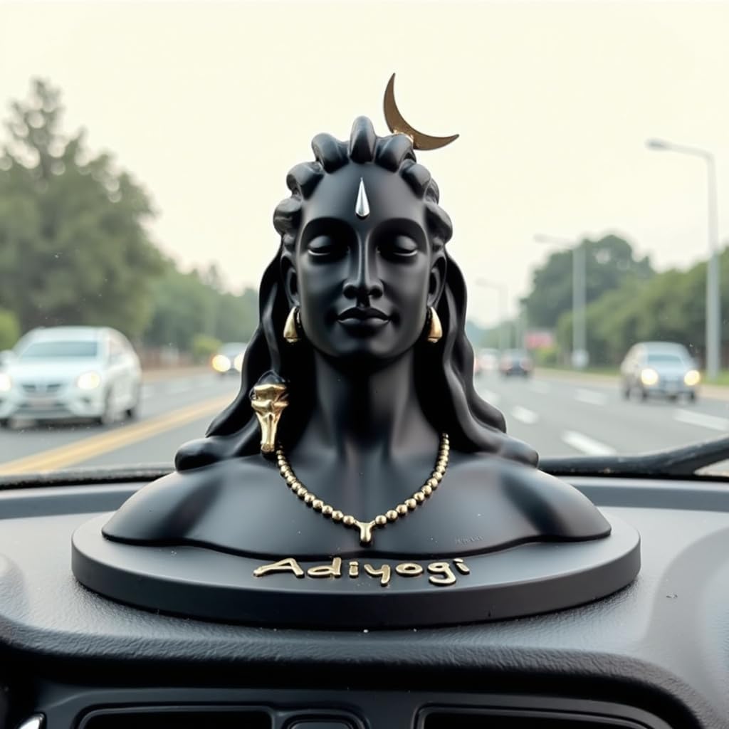 UNOVATE Resin Adiyogi Statue for Car Dashboard, Adiyogi Statue - Small 3 Inch Shiv Idol | Adiyogi Shiva Idol with Pre-Installed Adhesive Tape | Black Color | Made in India - Image 6 thumbnail