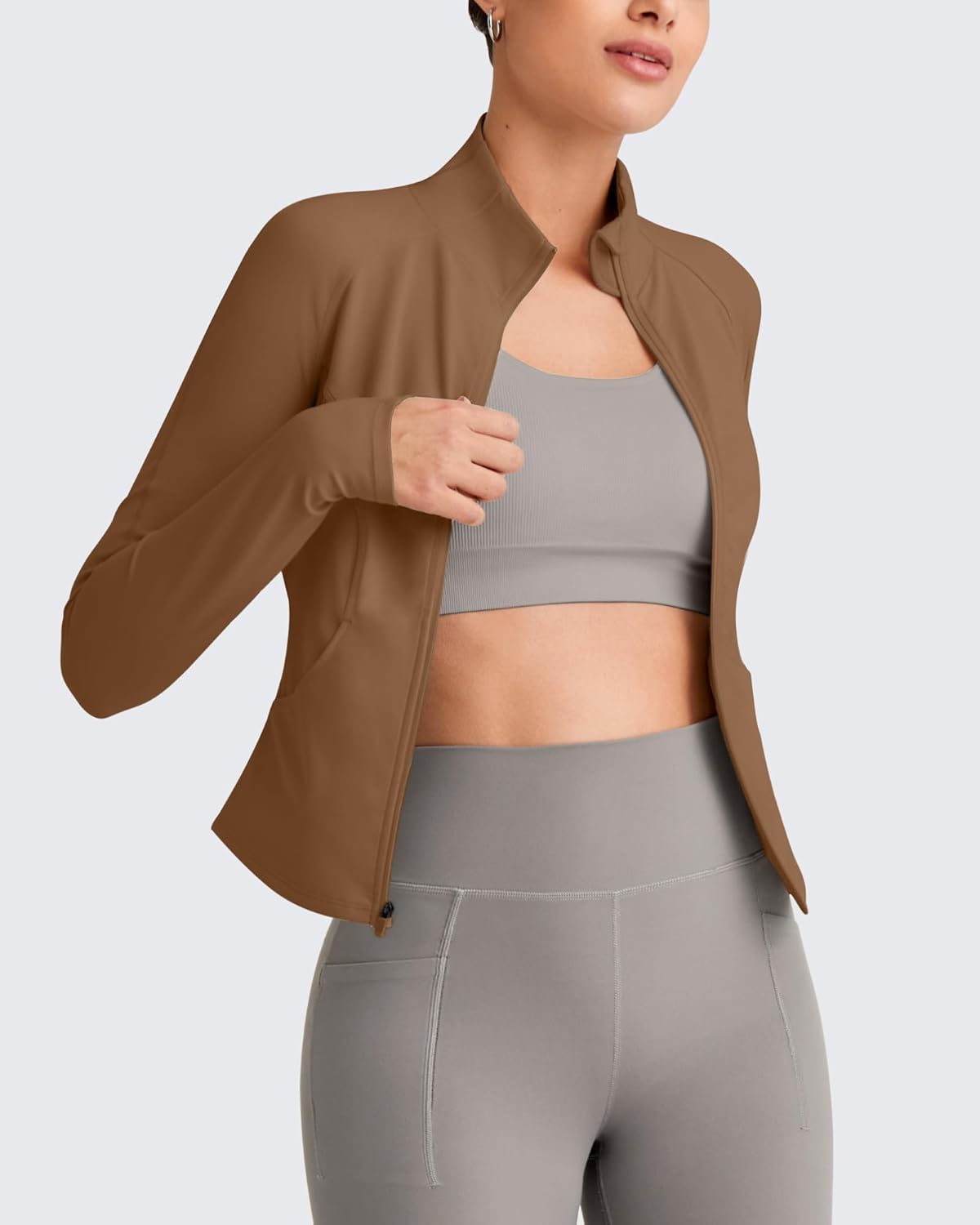 G4Free Workout Jackets for Woman BareFeel Cropped Zip Up Athletic Running Jacket Slim Fit Yoga Tops with Thumb Holes - Image 7