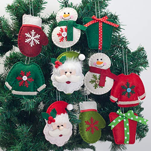 GMOEGEFT Handmade Felt Hanging Ornaments Christmas Tree Decorations Santa Claus Pendants Home Decor (Set of 10)