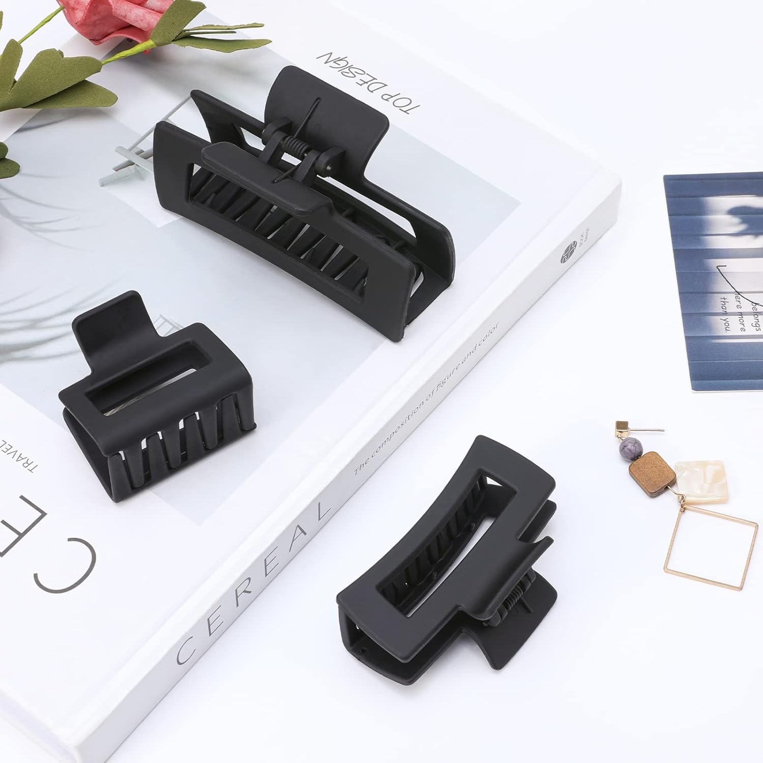 Shinowa 3 Pack Hair Claw Clips, Square Rectangular Claw Hair Clips for Women Girls, Non-slip Matte Large Medium Small Hair Clips, Strong Hold Jaw Clip for Thick Thin Hair, Black - Image 6