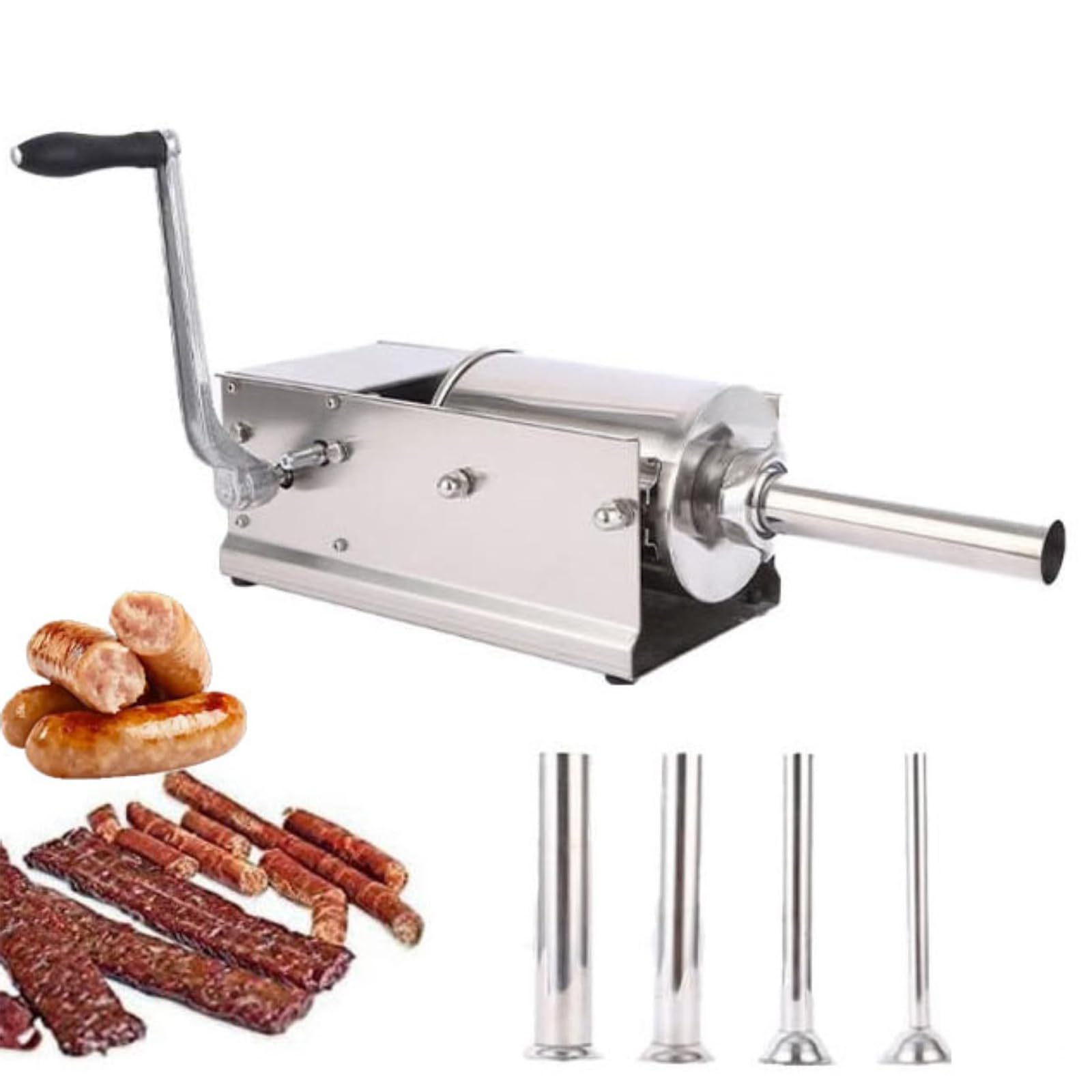 Wurstfüller - Edelstahl Manuelle Fleischfüllmaschine, Horizontales Design Mit 4 Füllrohren & Zweigangsteuerung Für Zu Hause, Feinkost & Gewerbliche Nutzung