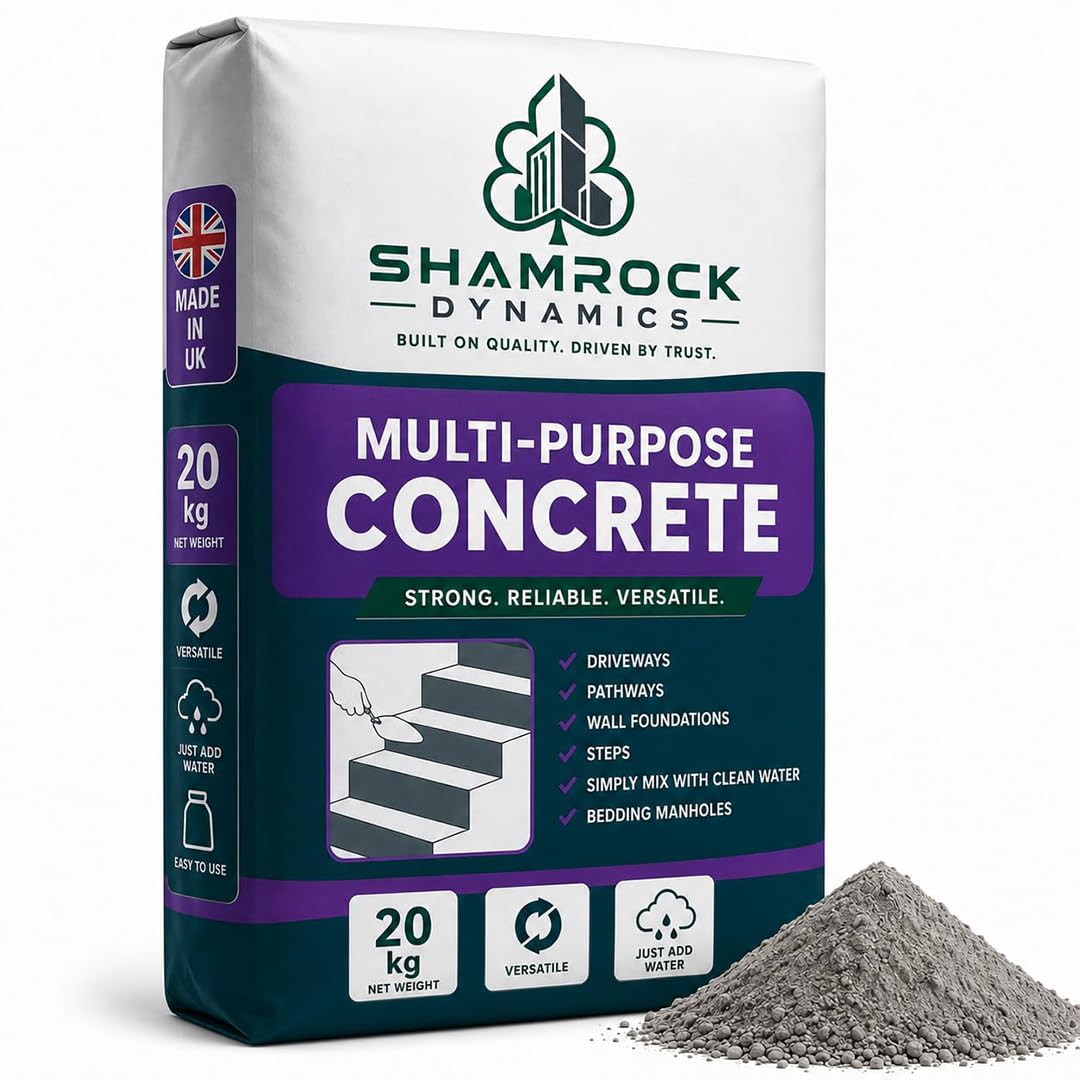 20kg Multi-Purpose Concrete Bag Ready Mixed, Just Add Water, Suitable for All Concrete Jobs, Driveways, Paths, Walls, Steps and more, Waterproof Bag