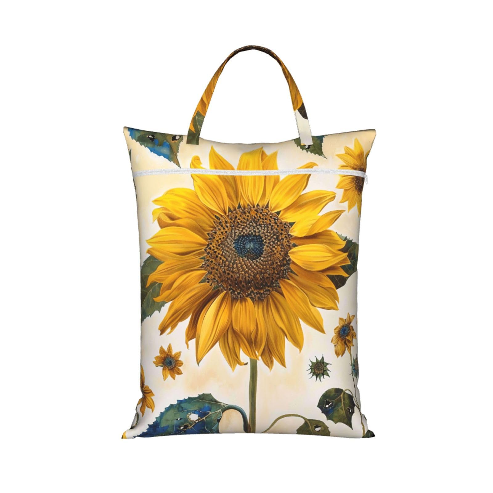 Large Travel Laundry Bags,Sunflowers Print with Handle Foldable Laundry Bag for Holidays Gym Swimming and Family Trips, 1Pcs