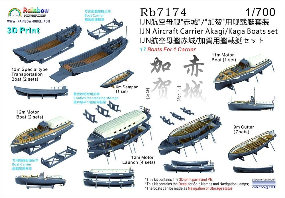 MRY-SFW Rainbow Unpainted 1/700Detail Up IJN Aircraft Carrier Akagi/Kaga Boats Set [3DP+PE+Decal]