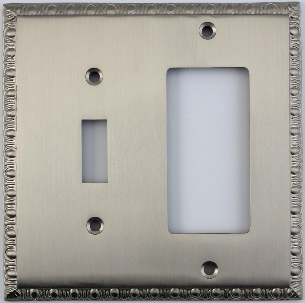 Egg & Dart Satin Nickel 2 Gang Combo Wall Plate - 1 Toggle Light Switch 1 GFI Outlet/Rocker Switch