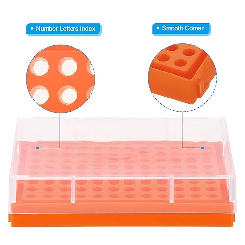 Miniatura 4 de PATIKIL Estante para tubos, 1 juego de 96 posiciones para tubos de ensayo con cubierta para 0.0 fl oz, 0.0 fl oz, 0.1 fl oz, tubo de centrífuga de