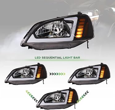 Switchback Sequential LED Strip Headlights Black Housing DRL Crystal Lens Upgrade Compatible with 2001-2003 Honda Civic 2 Door Coupe and 4 Door Sedan