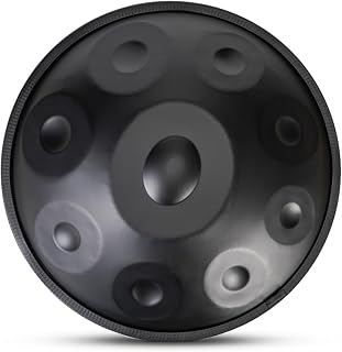 Tambor de acero Hand Pan, instrumento de percusión negro, 440 Hz, para adultos, duradero, profesional, en re menor, con bolsa de transporte, mazos y soporte (color: negro, 432 Hz, tamaño: 9 notas)