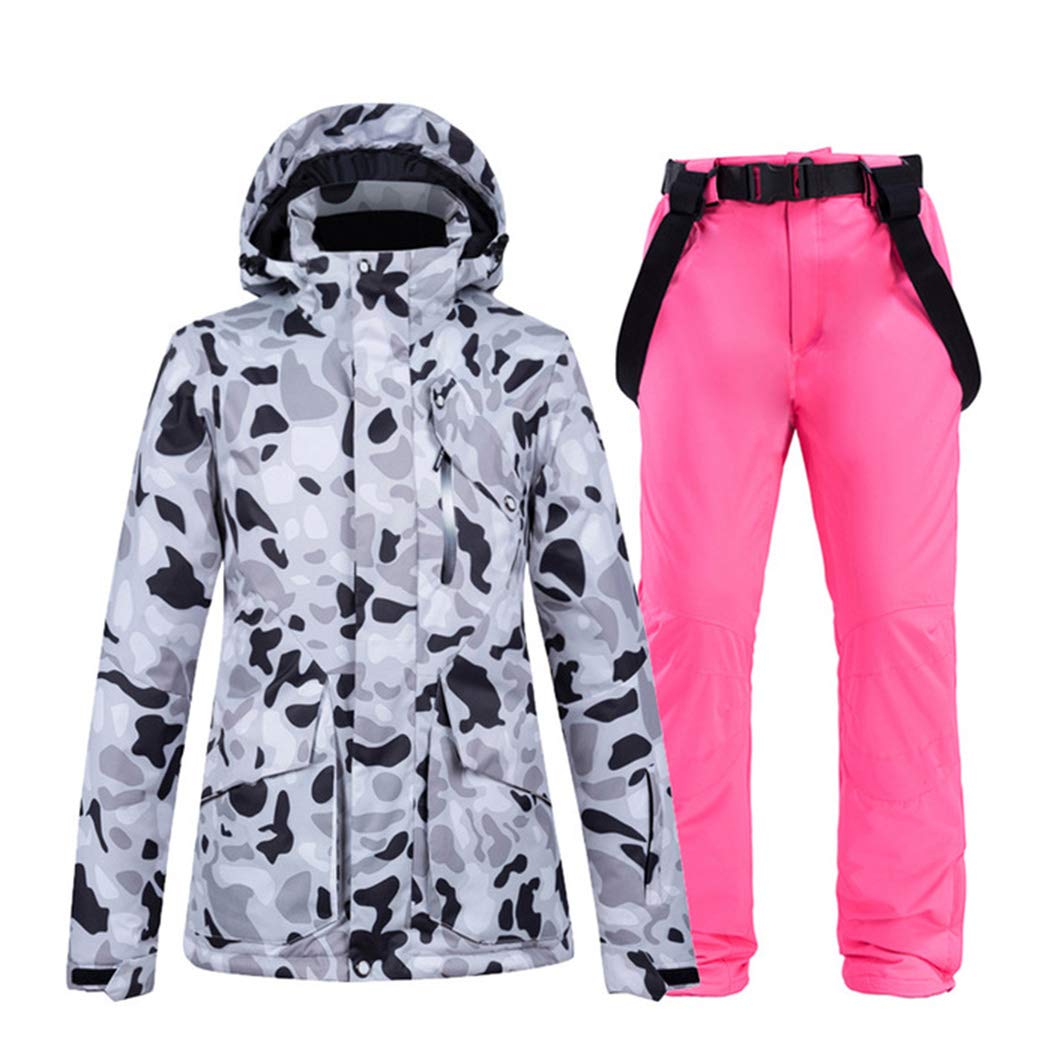 Hankax - Tuta da sci da uomo, protezione dal freddo, mantiene il calore, 2 pezzi, con cappuccio, per attività all'aperto Colore: rosa. XL