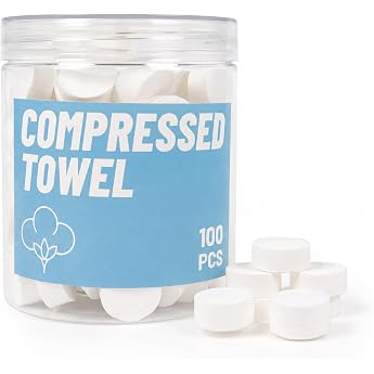 100 Pack Portable Compressed Canned Hand Towels for Travel Sports Beauty Salon or Home Use 25x18cm