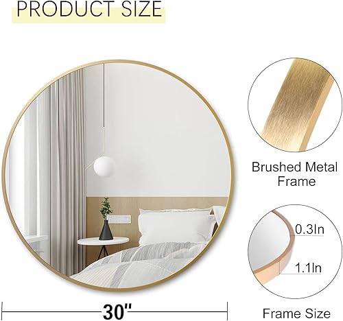 Miniatura 9 de Suwopmvy Espejo redondo, espejo redondo de baño, espejo de baño con marco de metal dorado, espejo de baño montado en la pared, espejos de maquillaje