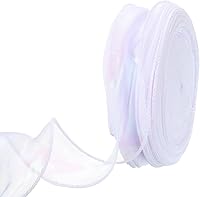 Vista 9 de MECCANIXITY Cinta de Organza Transparente con Alambre Brillante de 2 3/8" de Ancho, Cintas de Gasa Iridiscente Pastel de 3 Yardas Color Beige