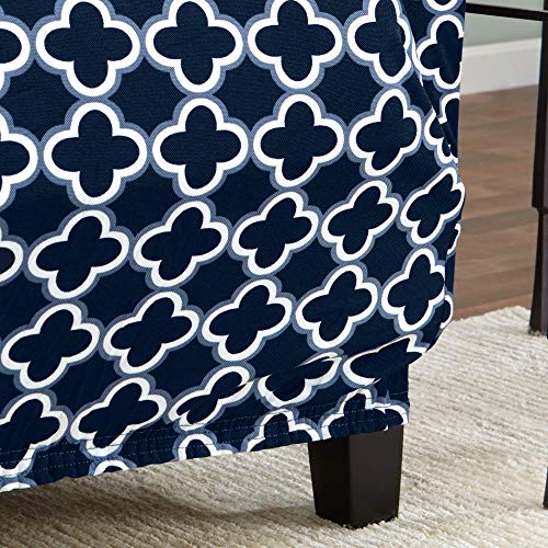 Great Bay Home Printed Twill Arm Chair Slipcover. One Piece Stretch Chair Cover. Strapless Arm Chair Cover For Living Room. Fallon Collection Slipcover. (Chair, Navy) #TOP2